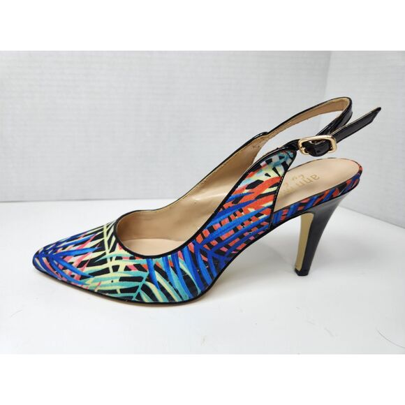 Ann Marino Slingback Stiletto Shoes Geometric Fabric Pumps Chic Cocktail 7.5-8M - Picture 1 of 9